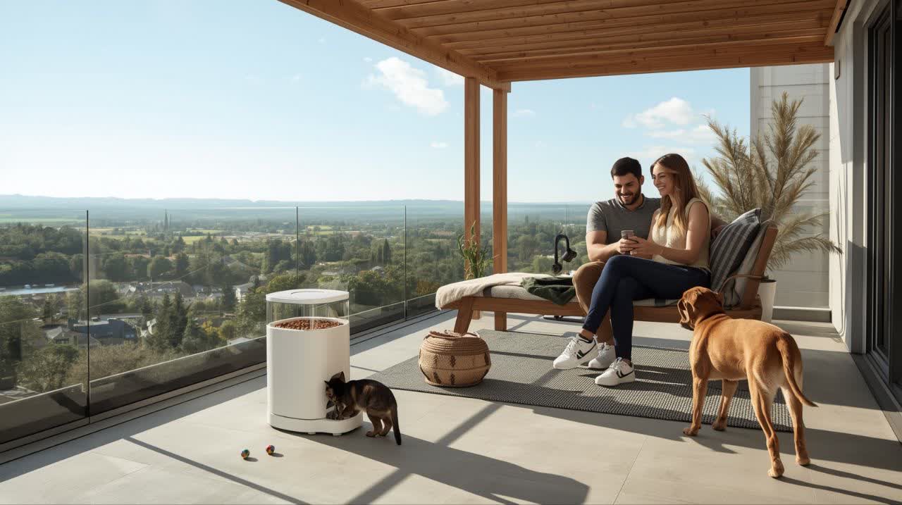 Pet owners enjoying gadgets